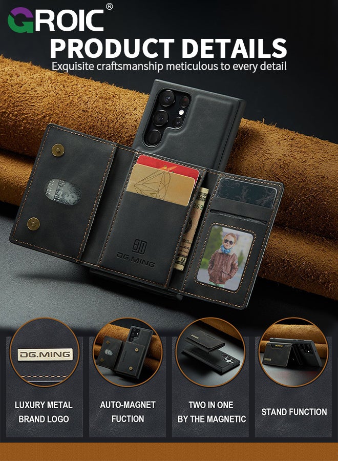 GROIC Samsung Galaxy S24 Ultra Case,2 in 1 Clutch Wallet Phone Cover, Vintage Slim Leather Case Magnetic Detachable Tri-Fold Wallet Shell, S24 Ultra 6.8" Leather Case with Card Holder Pocket Slim Case - Image 4
