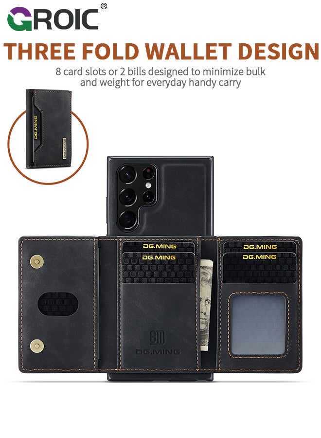 GROIC Samsung Galaxy S24 Ultra Case,2 in 1 Clutch Wallet Phone Cover, Vintage Slim Leather Case Magnetic Detachable Tri-Fold Wallet Shell, S24 Ultra 6.8" Leather Case with Card Holder Pocket Slim Case - Image 2