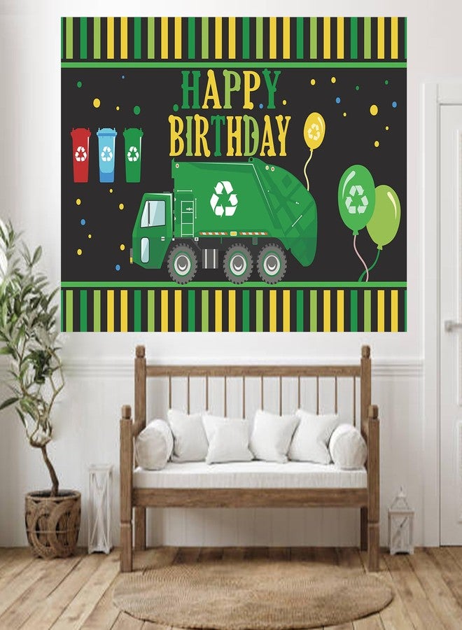 DZTRELFK Garbage Truck Trash Trucks Happy Birthday Banner BackdropWaste Management Recycling Bin Theme Decor Decorations for 1st Birthday Party Baby Shower Supplies Favors Background Photo Booth Props Flag - Image 5