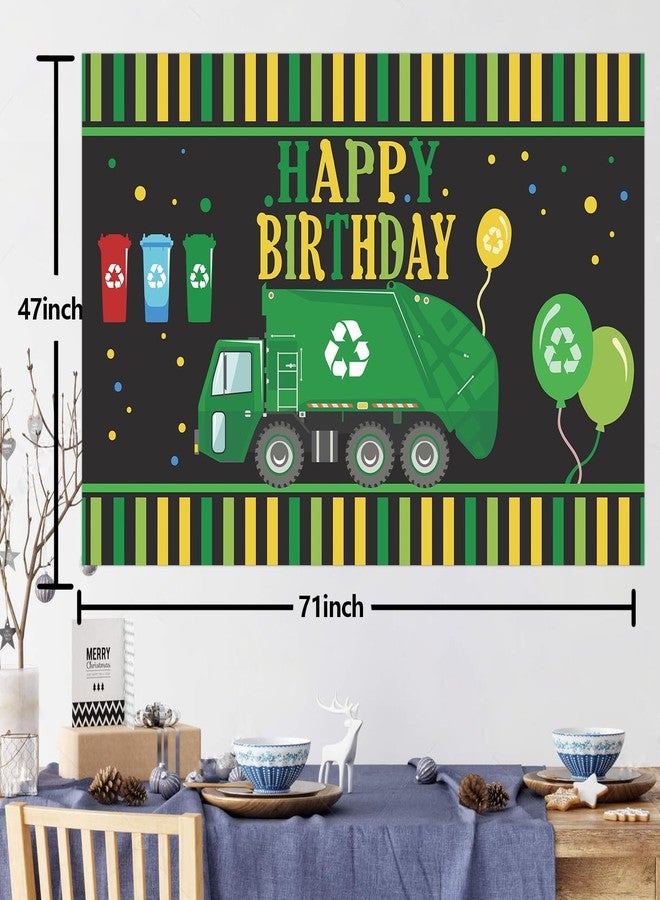 DZTRELFK Garbage Truck Trash Trucks Happy Birthday Banner BackdropWaste Management Recycling Bin Theme Decor Decorations for 1st Birthday Party Baby Shower Supplies Favors Background Photo Booth Props Flag - Image 2
