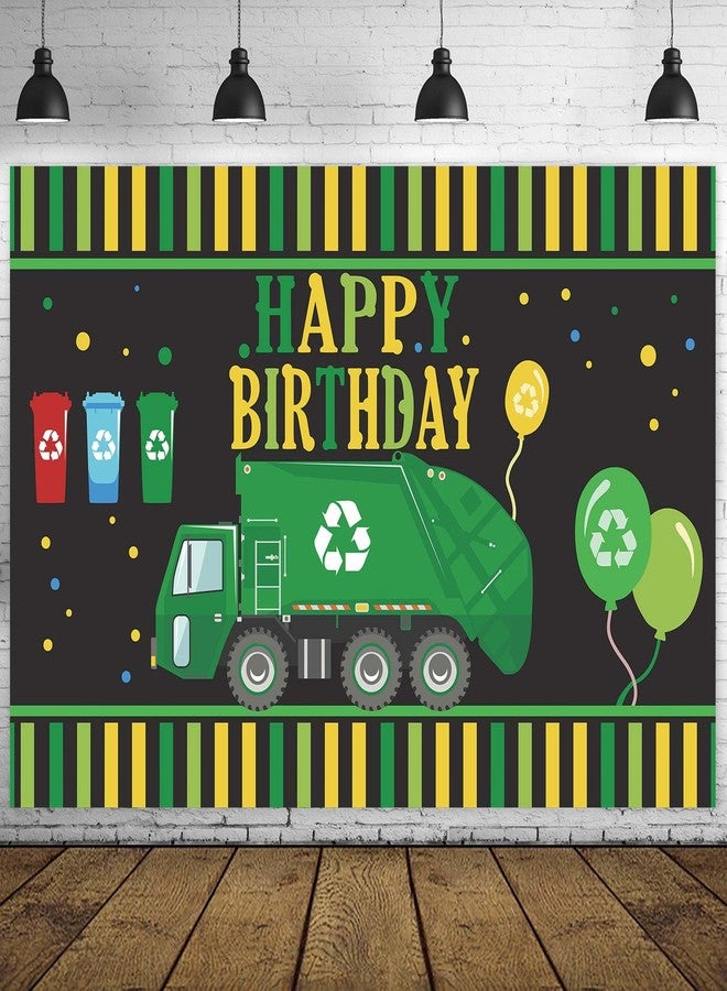 DZTRELFK Garbage Truck Trash Trucks Happy Birthday Banner BackdropWaste Management Recycling Bin Theme Decor Decorations for 1st Birthday Party Baby Shower Supplies Favors Background Photo Booth Props Flag - Image 1