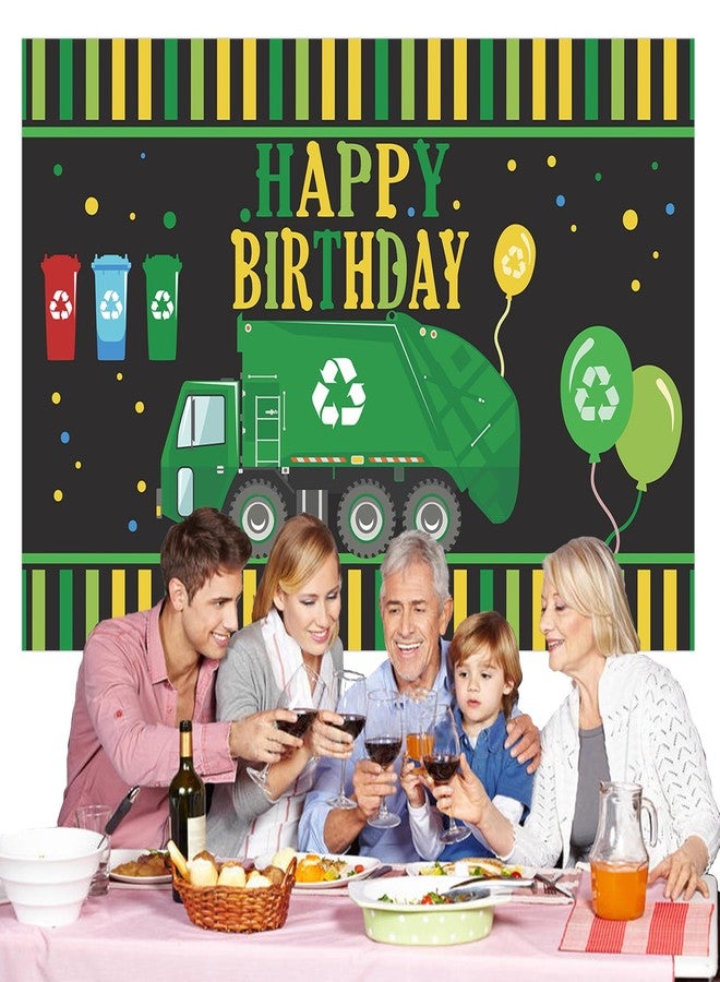 DZTRELFK Garbage Truck Trash Trucks Happy Birthday Banner BackdropWaste Management Recycling Bin Theme Decor Decorations for 1st Birthday Party Baby Shower Supplies Favors Background Photo Booth Props Flag - Image 4