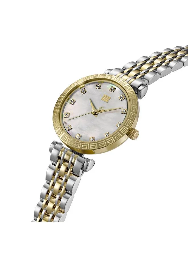 Guy Laroche Elodie White Mother-of-pearl Dial Silver-Gold Metal Bracelet Analog Watch for Women 32mm