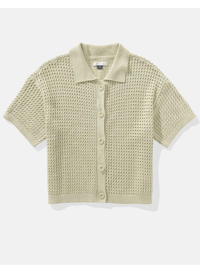 American Eagle AE Short-Sleeve Collared Cardigan  - Image 3