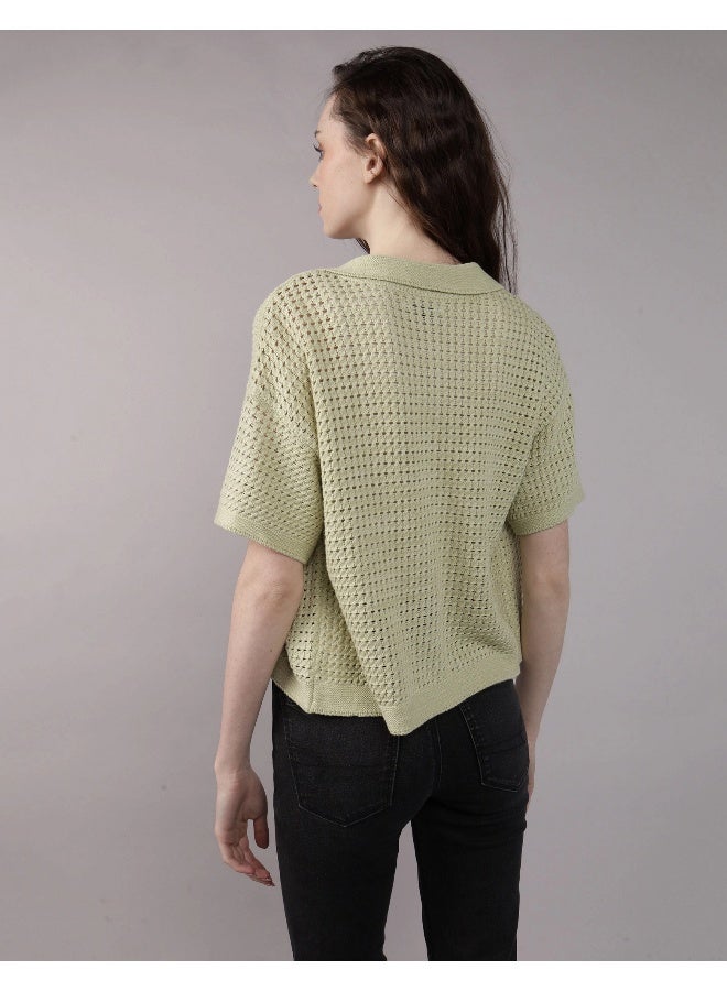 American Eagle AE Short-Sleeve Collared Cardigan  - Image 2