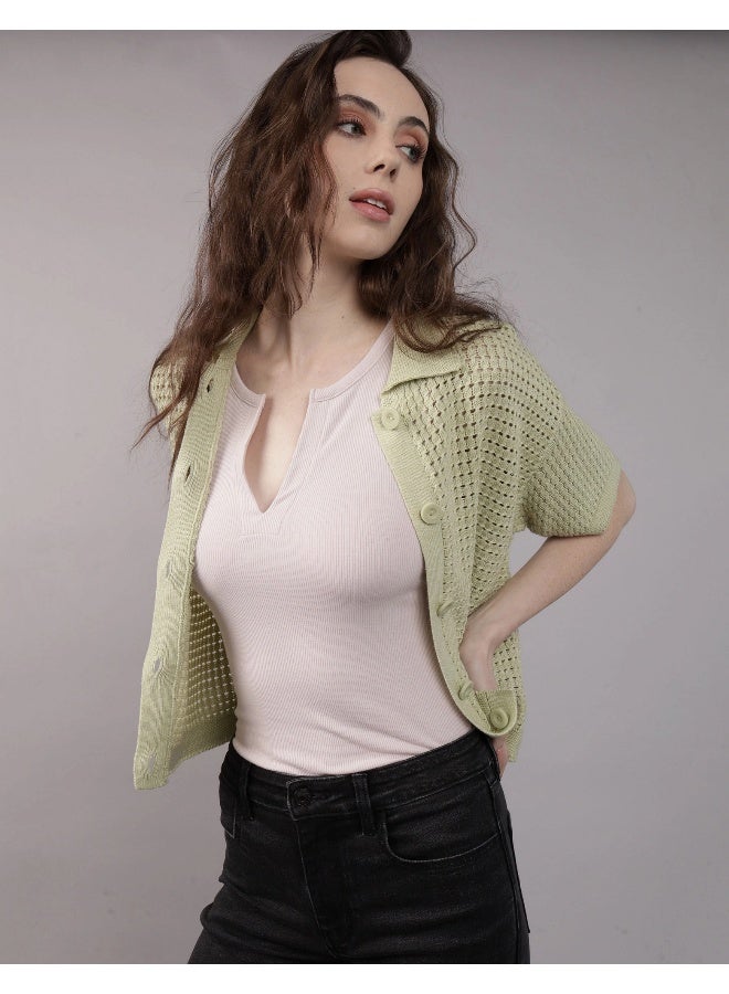 American Eagle AE Short-Sleeve Collared Cardigan  - Image 1