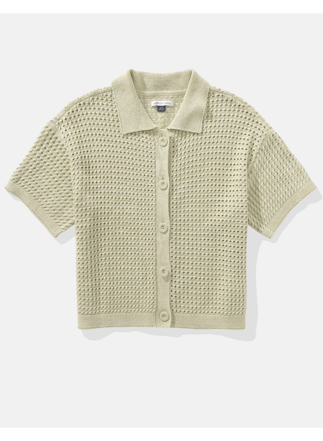 American Eagle AE Short-Sleeve Collared Cardigan  - Image 4
