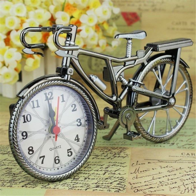 VINTAGE MINI MOTORCYCLEBICYCLE MODEL ALARM CLOCK BATTERY POWERED DESK SHELF CLOCK CREATIVE BICYCLE MODEL