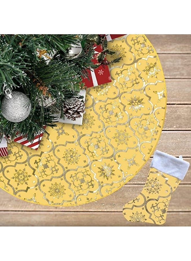 CCOVERY 48 Inch Gold Festival Tree Skirt Large Xmas Tree Skirt with Socks Decoration Gold  - Image 1