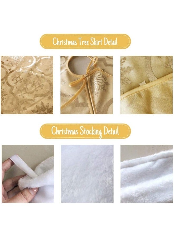 CCOVERY 48 Inch Gold Festival Tree Skirt Large Xmas Tree Skirt with Socks Decoration Gold  - Image 3