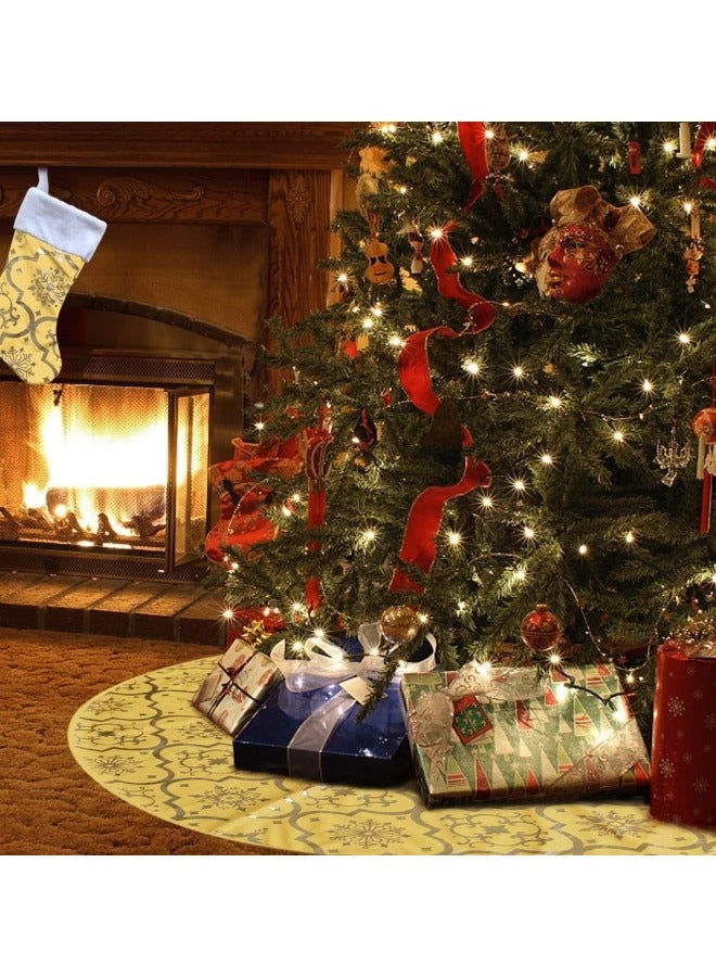 CCOVERY 48 Inch Gold Festival Tree Skirt Large Xmas Tree Skirt with Socks Decoration Gold  - Image 2