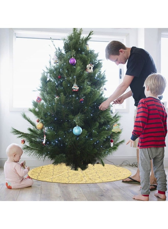 CCOVERY 48 Inch Gold Festival Tree Skirt Large Xmas Tree Skirt with Socks Decoration Gold  - Image 5