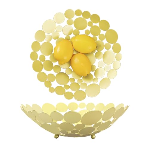 IBWell Decor Metal Fruit Bowl, Modern Kitchen Fruit Basket, Large Round Kitchen Basket, for Fruit, Vegetable, Bread, Candy and Nut - Gold - Image 1