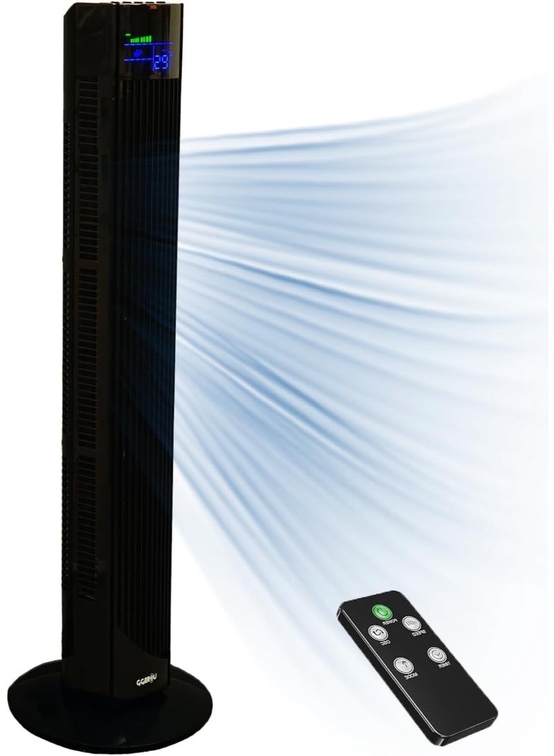 Jorunb Tower Fan with Remote, 90° Oscillation Bladeless Standing Fan,27ft/s High-Speed 34dB Quiet Floor Fan Pedestal Fans with 3 Speeds, 3 Modes,12H Timer, Temperature LED Display (Black) - Image 1