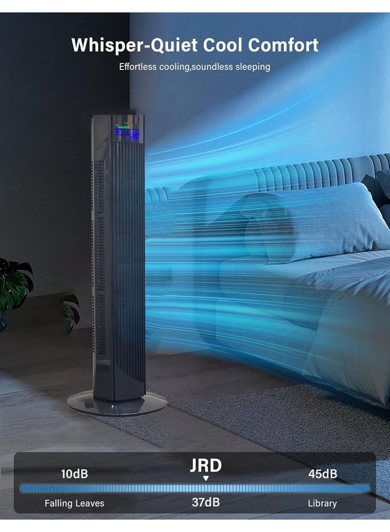 Jorunb Tower Fan with Remote, 90° Oscillation Bladeless Standing Fan,27ft/s High-Speed 34dB Quiet Floor Fan Pedestal Fans with 3 Speeds, 3 Modes,12H Timer, Temperature LED Display (Black) - Image 2