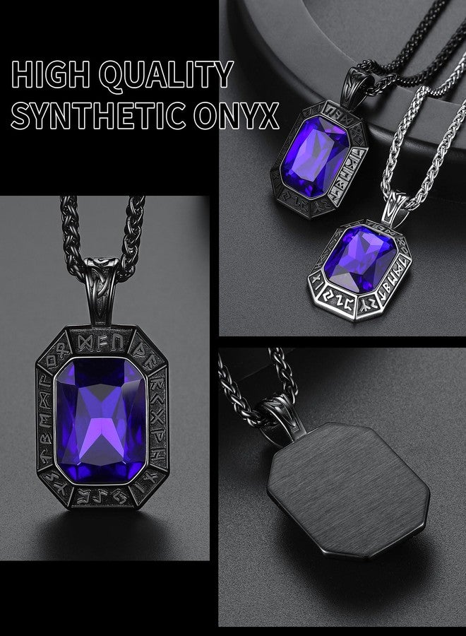 ChainsHouse Onyx Viking Runes Necklace with Wheat Neck Chains Black Stainless Steel Nordic Rune Charms Blue Stone Pendants Necklace for Men - Image 5