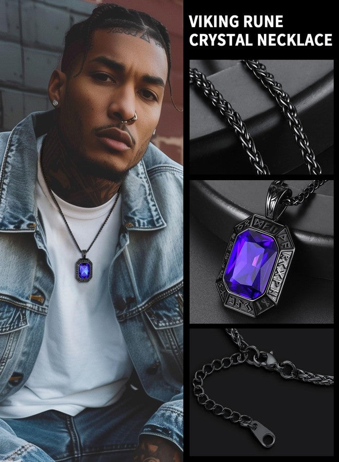 ChainsHouse Onyx Viking Runes Necklace with Wheat Neck Chains Black Stainless Steel Nordic Rune Charms Blue Stone Pendants Necklace for Men - Image 4