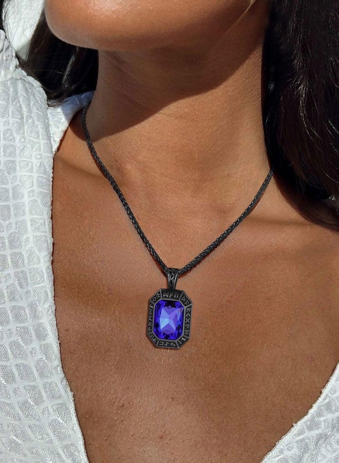 ChainsHouse Onyx Viking Runes Necklace with Wheat Neck Chains Black Stainless Steel Nordic Rune Charms Blue Stone Pendants Necklace for Men - Image 2