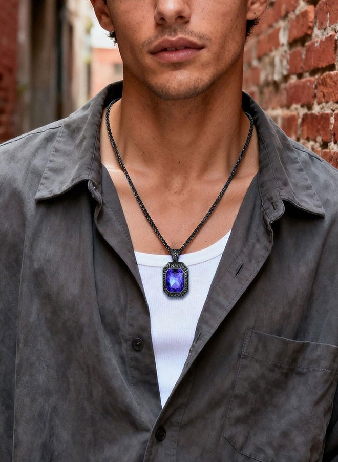 ChainsHouse Onyx Viking Runes Necklace with Wheat Neck Chains Black Stainless Steel Nordic Rune Charms Blue Stone Pendants Necklace for Men - Image 3