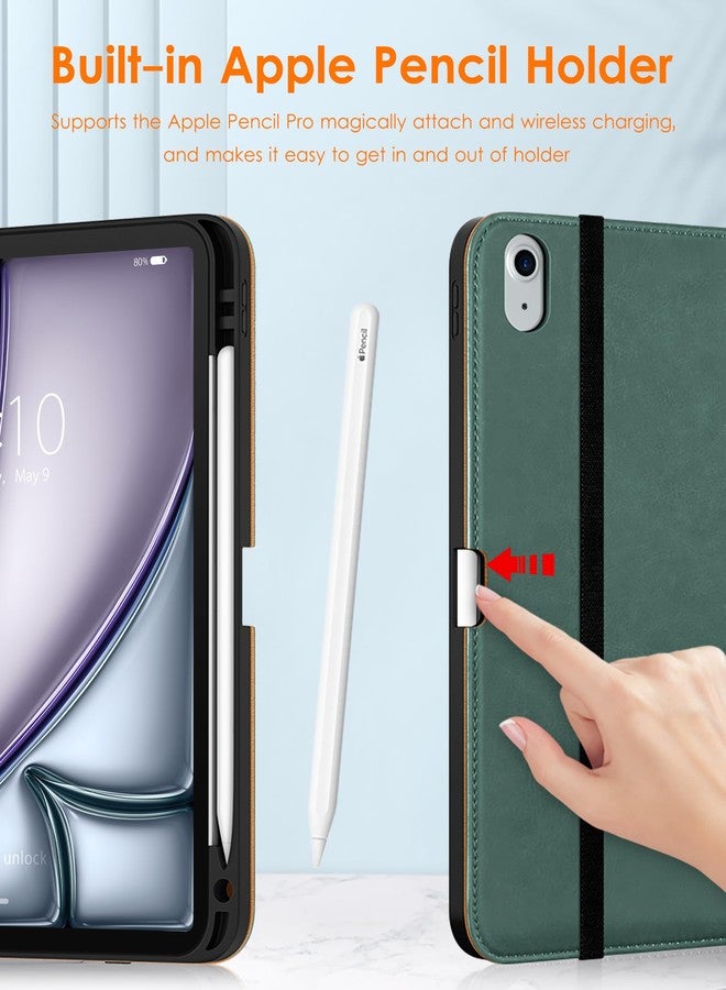 دتو جراب DTTO لجهاز iPad Air مقاس 11 بوصة، طراز M3/M2 (2025/2024)، متوافق مع iPad Air الجيل الخامس/الرابع (2022/2020)، غطاء فاخر من الجلد الطبيعي مع حامل قلم - خاصية التشغيل/الإيقاف التلقائي، لون أخضر داكن - Image 2