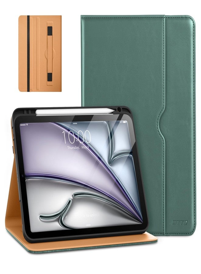دتو جراب DTTO لجهاز iPad Air مقاس 11 بوصة، طراز M3/M2 (2025/2024)، متوافق مع iPad Air الجيل الخامس/الرابع (2022/2020)، غطاء فاخر من الجلد الطبيعي مع حامل قلم - خاصية التشغيل/الإيقاف التلقائي، لون أخضر داكن - Image 1