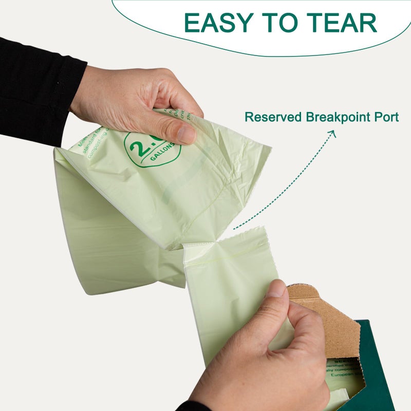 HECTOLIFE 2.6 Gallon 100 Count,Compostable Bags Handle Tie,Tear Resistant Kitchen Food Scrap Waste Bag, ASTM D6400, US BPI and Europe OK Compost Home Certified - Image 3