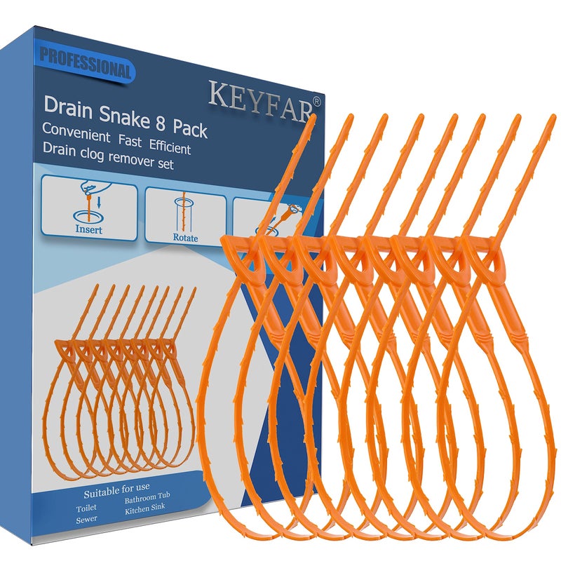 8 Pack 25inch Drain Snake Clog Remover Drain Hair Remover Sink Snake Drain Auger Cleaner Tool For Bath Tub Toilet Kitchen Sink Sewer