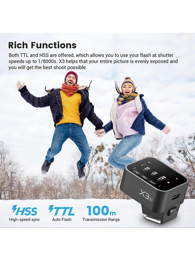 Godox X3-S Touchscreen TTL Wireless Flash Trigger for Sony Camera, 1/8000s HSS TTL TCM Function, Built-in Battery USB-C Charge Flash Transmitter Compatible with Sony A7IV A7C A7M4 A7R A7RIII