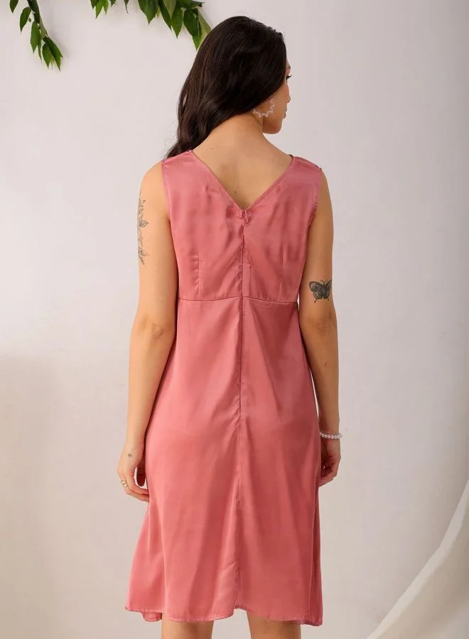 Freehand  Women Fit and Flared Solid V-Neck Sleeveless Pinafore Dress for Women | Best Price UAE