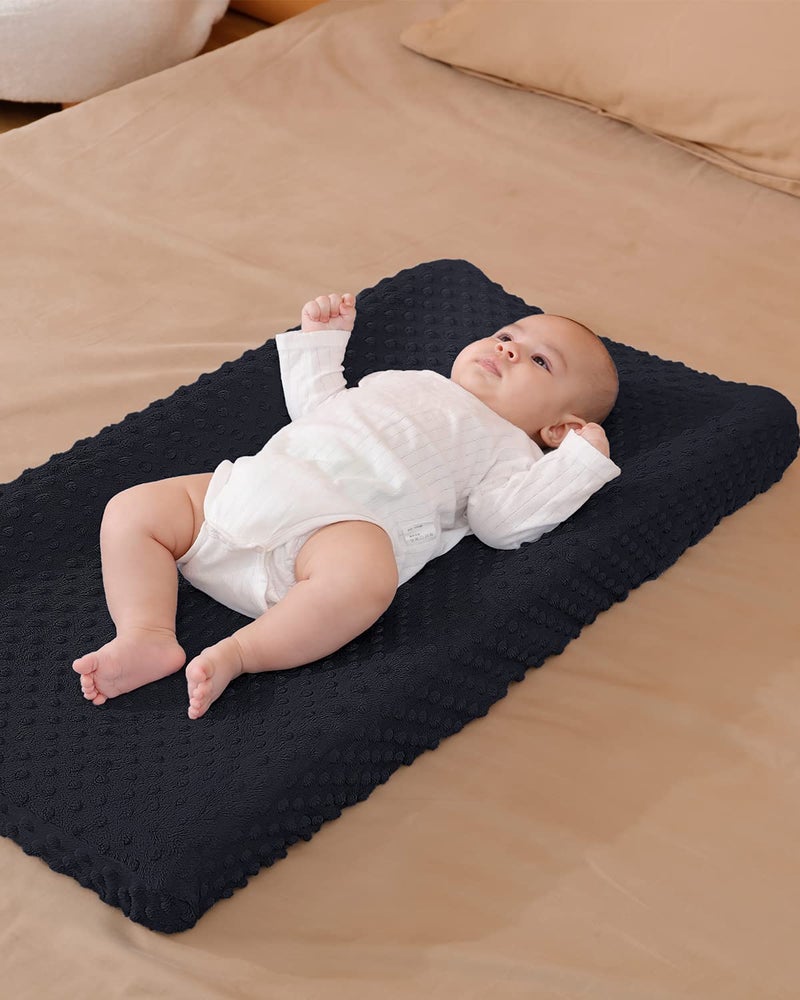 Aullar Solid Changing Table Pad Cover Cradle Sheet, Fits 32"/34''x16 Contoured Diaper Changing Pad, Ultra Soft Cozy Dots Plush Changing Table Covers, Breathable Wipeable Removable (Black) - Image 2