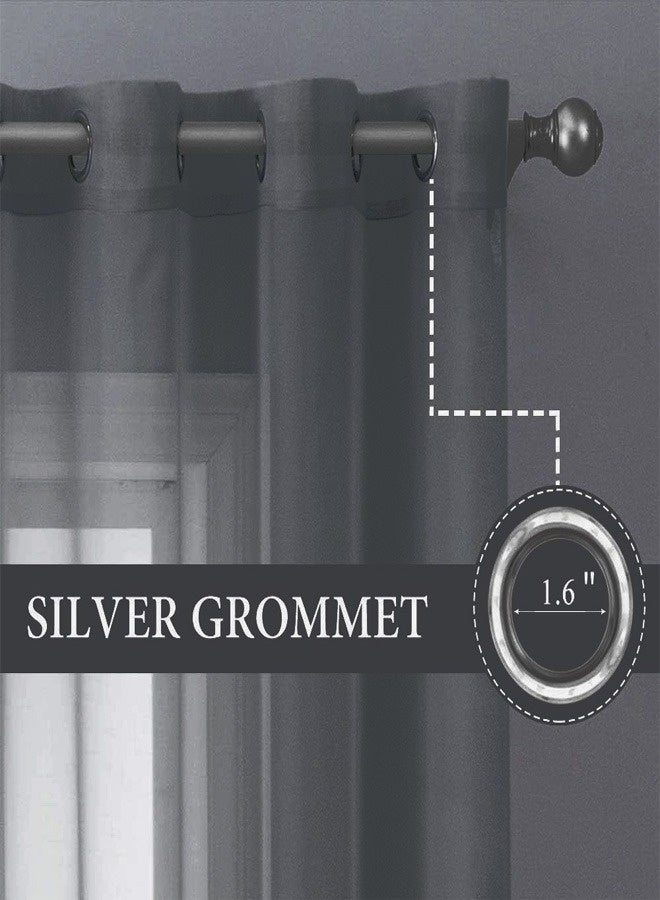 2 Panels Solid Color Grey Sheer Curtains Elegant Grommet Window Voile Panels/Drapes/Treatment for Bedroom Living Room - Image 2
