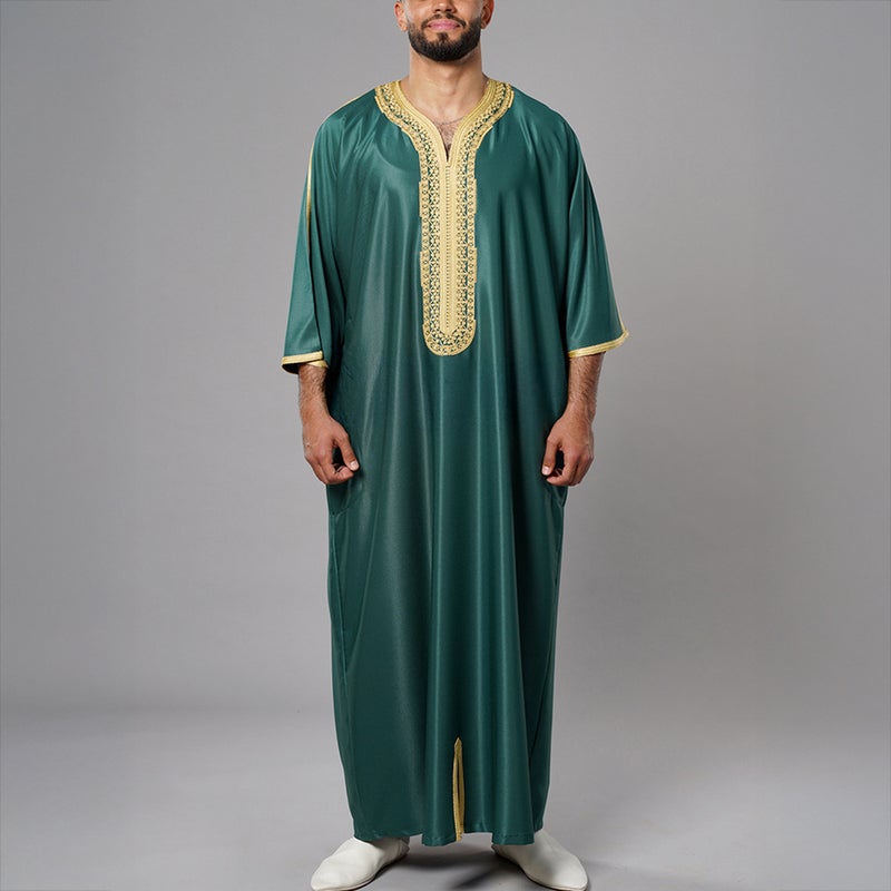 Men's Embroidered Long Kurta with Side Pockets - Image 1