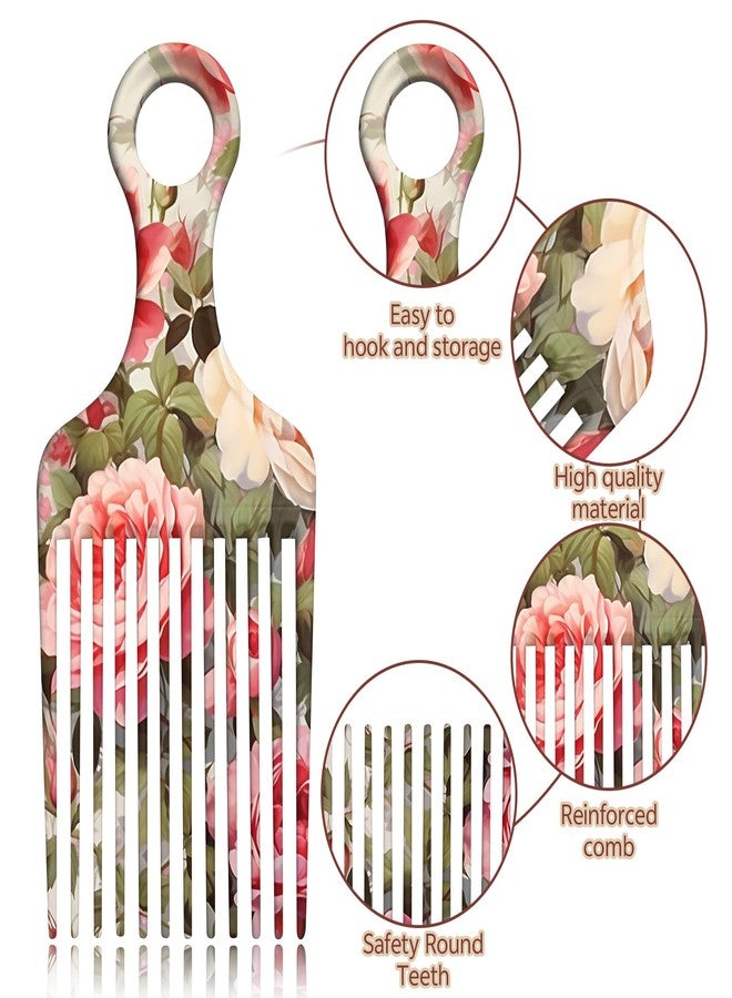 GABraden 1PC Afro Pick Comb for Natural Curly Hair,Anti-Static,Portable Styling Hair Pick for Travel,Cute Afro Comb for Women Men and Girls (T1-Pink Flowers) - Image 3