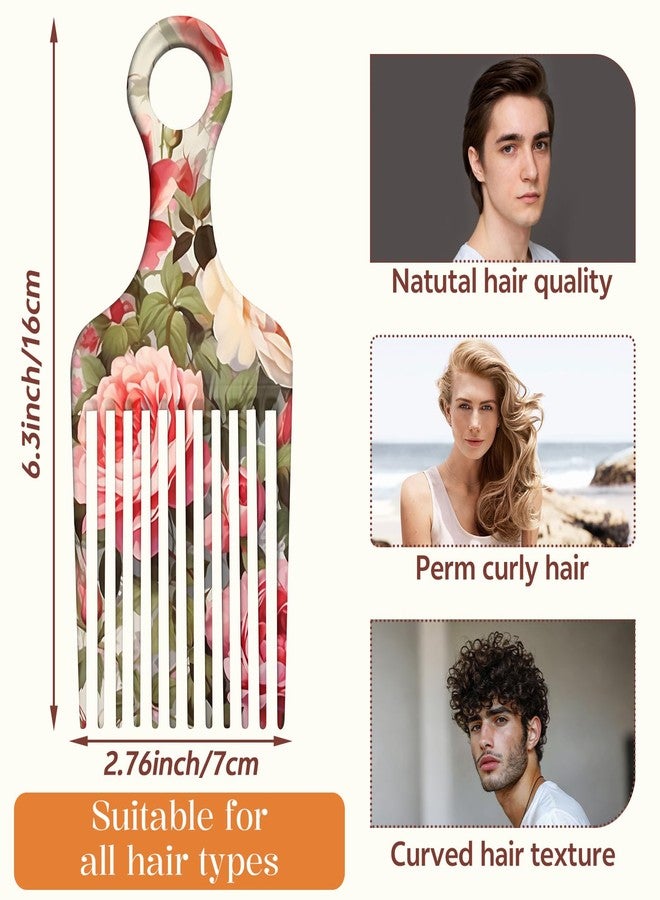 GABraden 1PC Afro Pick Comb for Natural Curly Hair,Anti-Static,Portable Styling Hair Pick for Travel,Cute Afro Comb for Women Men and Girls (T1-Pink Flowers) - Image 2