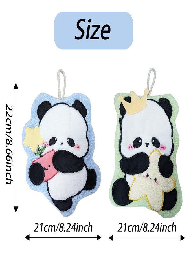USTIDE 2Pcs Cute Panda Hand Towels Set Soft Absorbent Funny Panda with Star Coral Fleece Hanging Towels Washcloths for Bathroom Washroom - Image 5