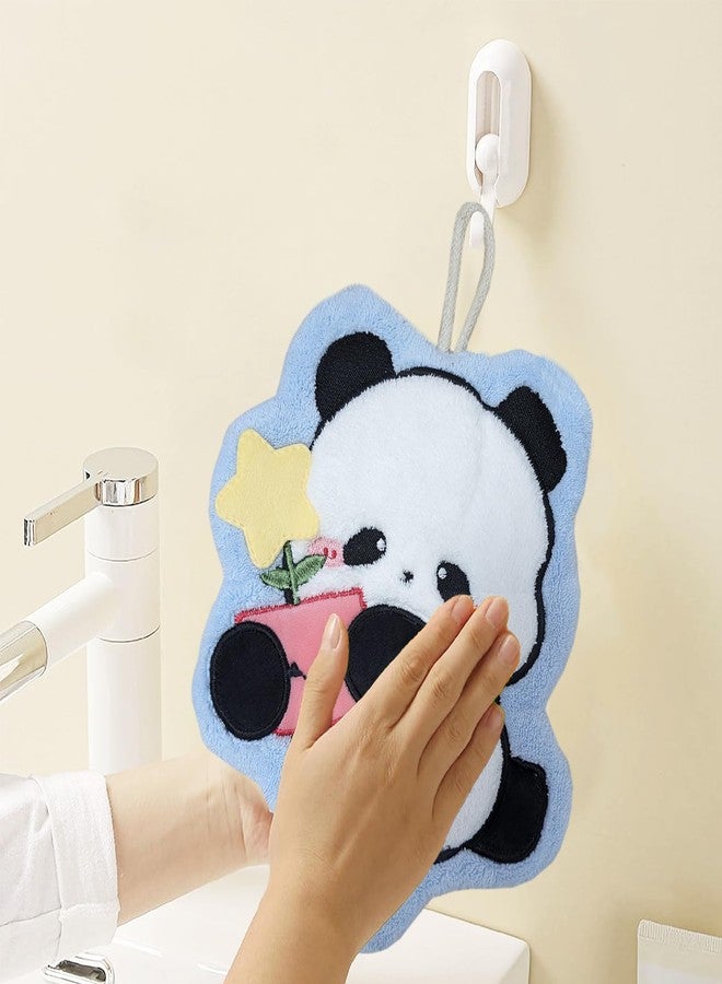 USTIDE 2Pcs Cute Panda Hand Towels Set Soft Absorbent Funny Panda with Star Coral Fleece Hanging Towels Washcloths for Bathroom Washroom - Image 4