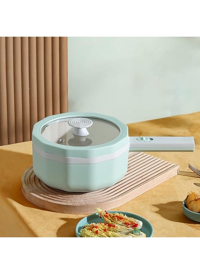 Arabest Multifunctional Electric Cooker Skillet 1.5l Cooking Pot 220v Electric Hot Pot Non-Stick Rapid Noodles Cooker with Lid for Steak Egg Fried Rice Ramen Soup with 2 Temperature Control (Green)  - Image 1