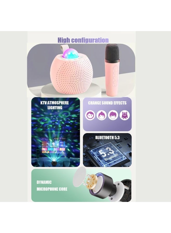جهاز كاريوكي مزود بإضاءة LED للأطفال والكبار، مكبر صوت كاريوكي بلوتوث مع ميكروفونين لاسلكيين، ألعاب ميكروفون للأطفال الصغار، حفلات عائلية/منزلية، أعياد ميلاد، هدايا للأولاد/البنات (وردي) - Image 3