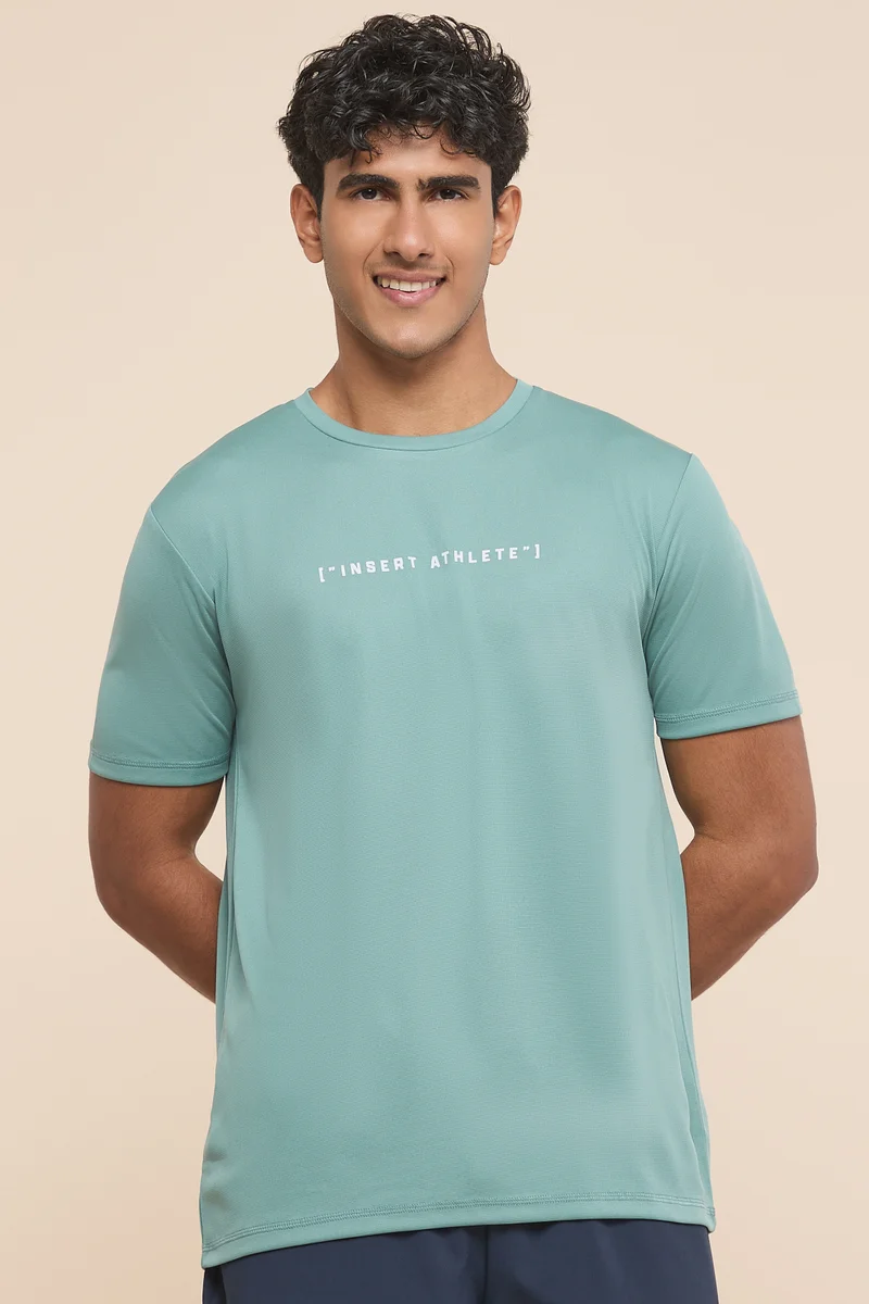 أر أند بي Typography Print Active T-Shirt with Crew Neck and Short Sleeves
