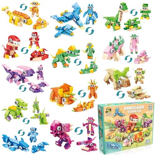 LINAYE 12 Packs Dinosaur Party Favors for Kids 417 PCS Mini Dinosaur Building Blocks Set Toys for Boys Kids Easter Stuffers Fillers Birthday Valentines Day Gifts Classroom Prizes - Image 1