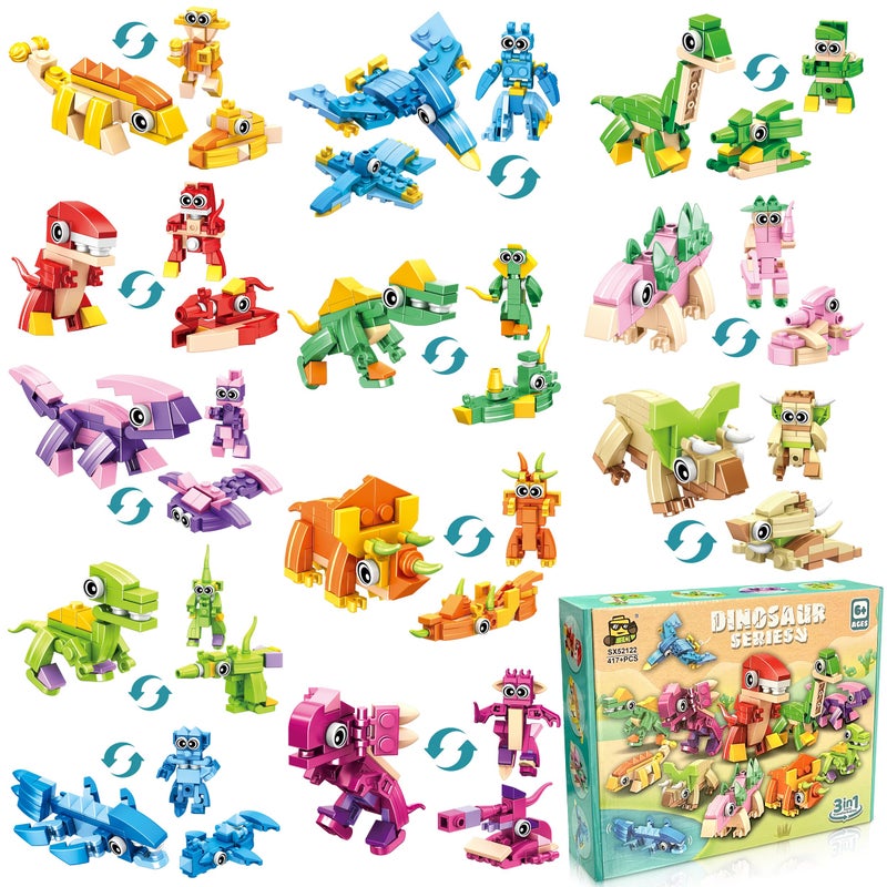 LINAYE 12 Packs Dinosaur Party Favors for Kids 417 PCS Mini Dinosaur Building Blocks Set Toys for Boys Kids Easter Stuffers Fillers Birthday Valentines Day Gifts Classroom Prizes - Image 3