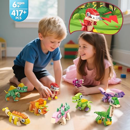 LINAYE 12 Packs Dinosaur Party Favors for Kids 417 PCS Mini Dinosaur Building Blocks Set Toys for Boys Kids Easter Stuffers Fillers Birthday Valentines Day Gifts Classroom Prizes - Image 5