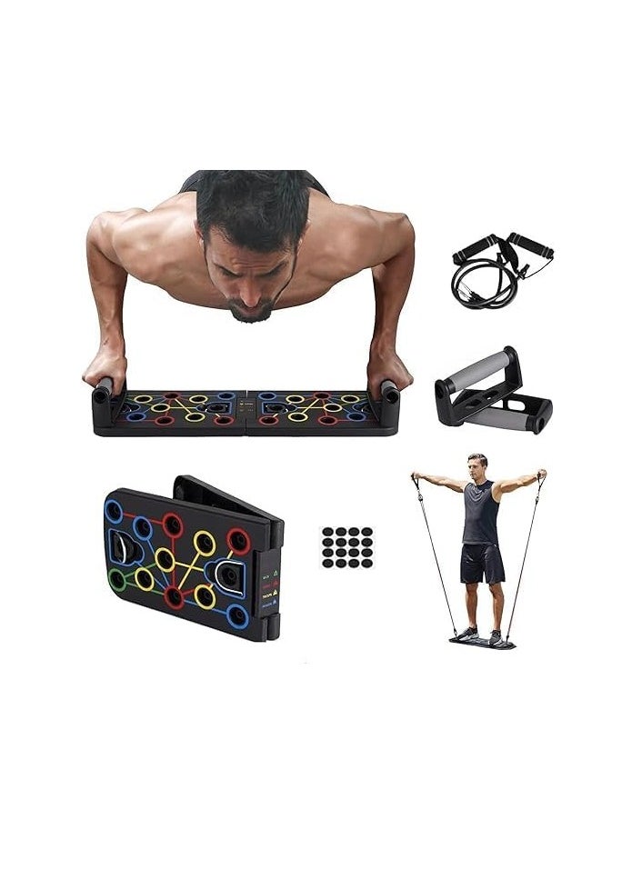 SPORTQ®️ Foldable Push Up Board with Resistance Band Multi-Function, Professional Chest Muscle Exercise Equipment with Strong Training Arm, Suitable for Home Gym