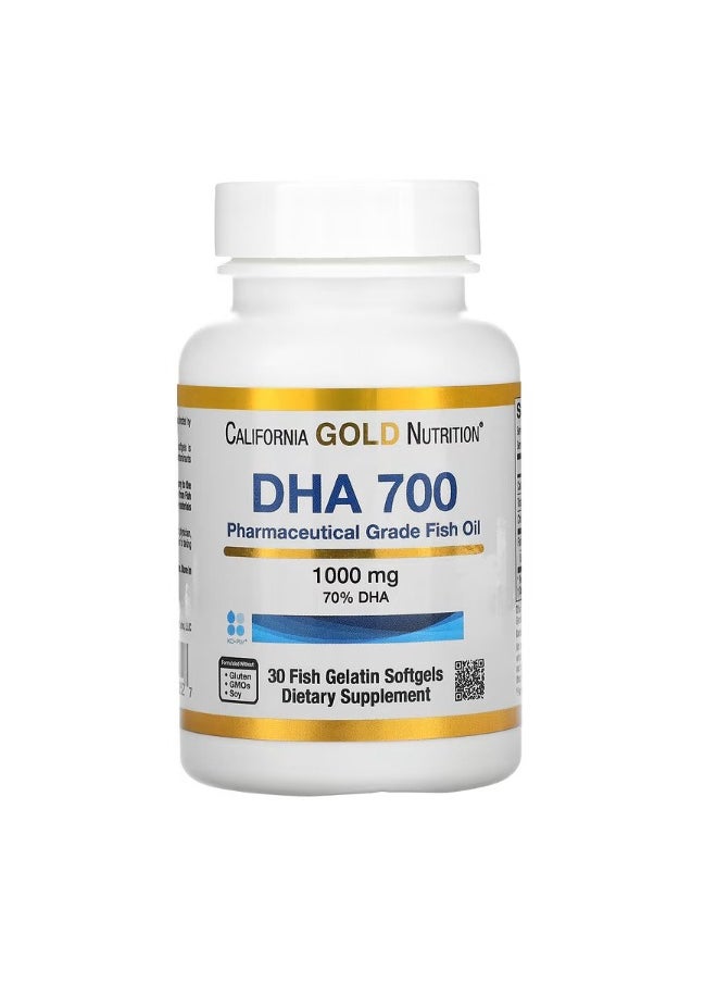 California Gold Nutrition - DHA 700 Fish Oil Pharmaceutical Grade 1000 mg 30 Fish Gelatin Softgels - Image 1