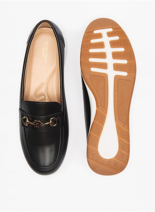 Flora Bella By Shoexpress - Solid Slip-On Loafers with Metal Accent - Image 1
