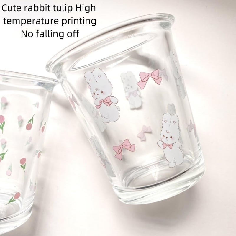 yaocoral Set of 2 12 OZ French Drinking Glasses Floral Glass Coffee Cup Cute Tulip Rabbit Glass Cups for Iced TeaJuiceCoffeeLatteMilkDessertStackable Glassware Drinkware Set - Image 5