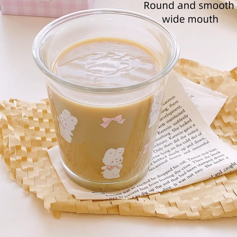 yaocoral Set of 2 12 OZ French Drinking Glasses Floral Glass Coffee Cup Cute Tulip Rabbit Glass Cups for Iced TeaJuiceCoffeeLatteMilkDessertStackable Glassware Drinkware Set - Image 4