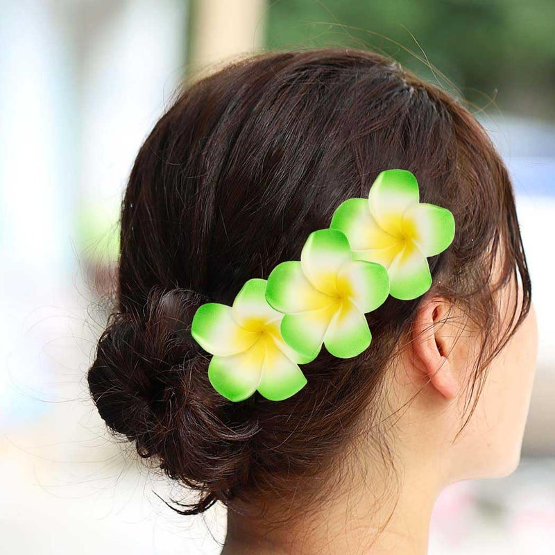 Zoestar Hawaii Plumeria Flower Hair Clips 3pcs Beach Flower Foam Hair Accessory for Women and Girls DGreen