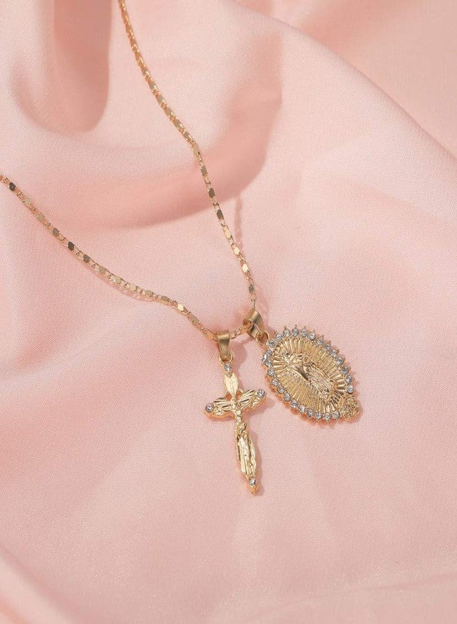 FUTIMELY Virgin Mary Cross Pendant Necklace for Women 14K Gold Plated Catholic Christian Jesus Cross Chain Necklace Easter Jewelry - Image 5