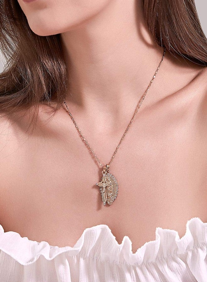 FUTIMELY Virgin Mary Cross Pendant Necklace for Women 14K Gold Plated Catholic Christian Jesus Cross Chain Necklace Easter Jewelry - Image 3